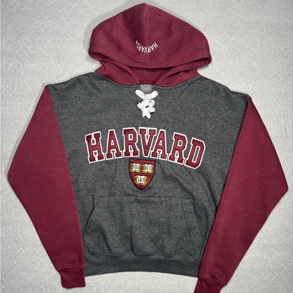 Harvard Licensed Gear Embroidered Dark Grey & Marron Sweat Shirt Hoodie Small
